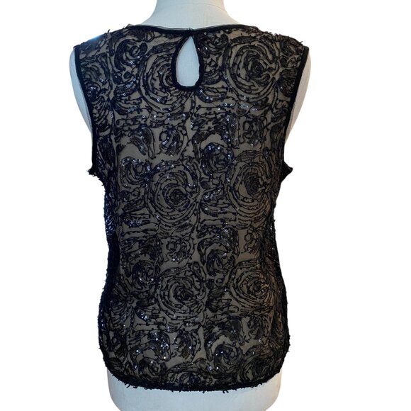 Max Studio Sequin Lace 3D Sleeveless Top Black Coquette Whimsigoth Dark Fairy-M - Picture 10 of 16